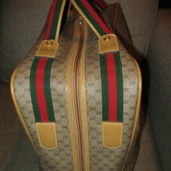 ❤️AUTH Vintage GUCCI SUITCASE Luggage Red / Green +Gucci Crest Zipper Pull 17x13 - Picture 3 of 12